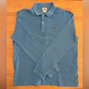 Lacoste Light Blue Long Sleeve Polo with Green Crocodile Logo